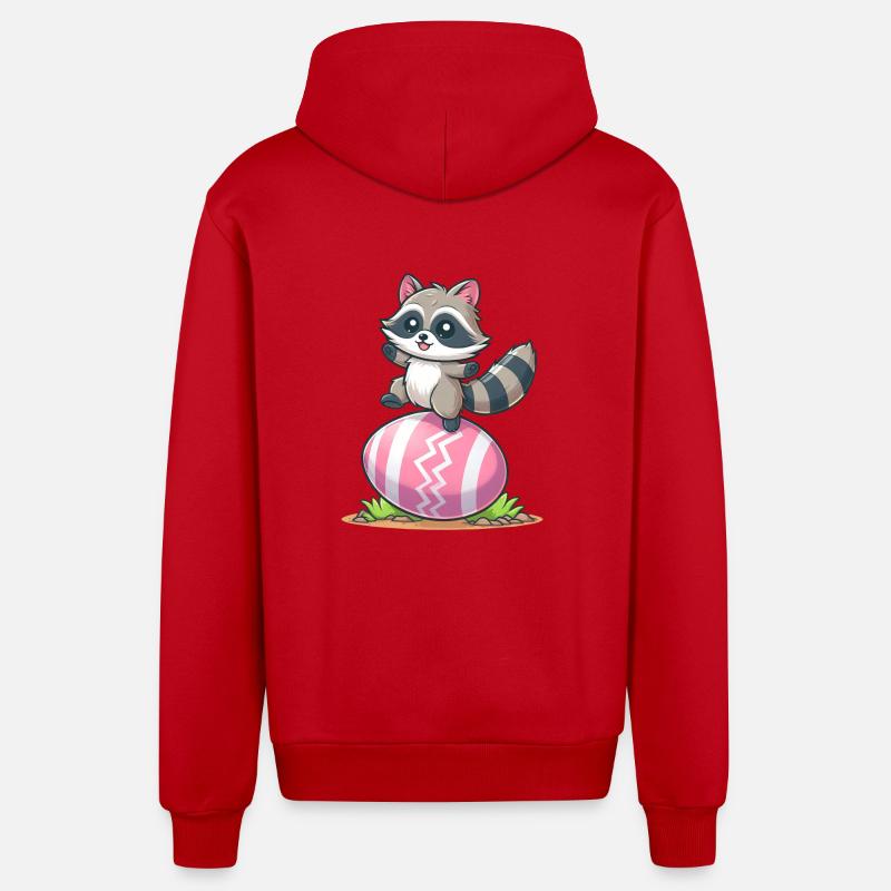 Easter Raccoon Easter Egg - Organic Relaxed Hooded Jacket Made in EU - red