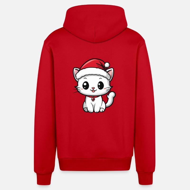 Chat Noël Noël - Veste à capuche bio décontractée fabriquée en UE - rouge
