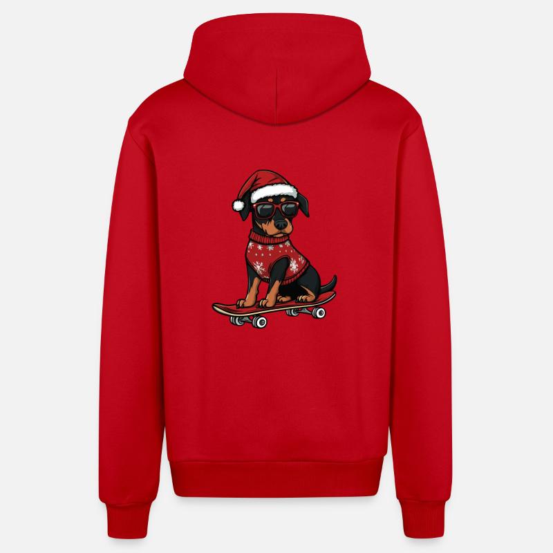 Doberman chien Noël drôle - Veste à capuche bio décontractée fabriquée en UE - rouge