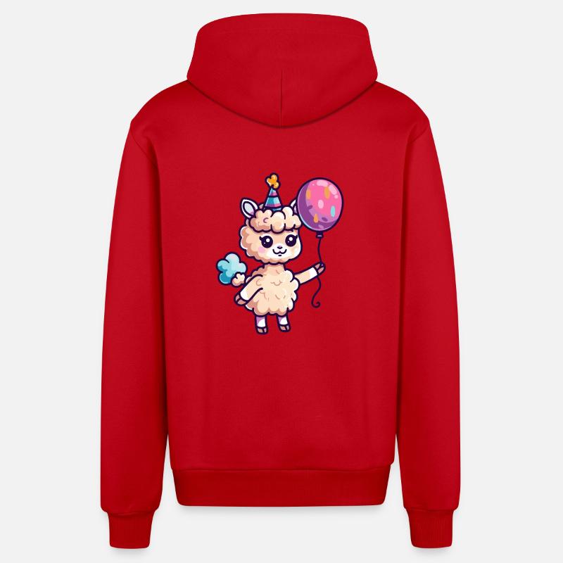 Alpaga Lama Anniversaire Bébé - Veste à capuche bio décontractée fabriquée en UE - rouge