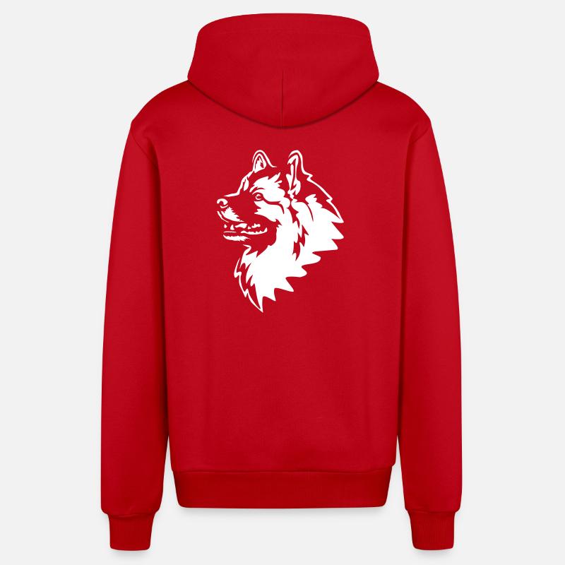 Wolfsspitz Kopf "Black Edition" - Organic Relaxed Kapuzenjacke Made in EU - Rot