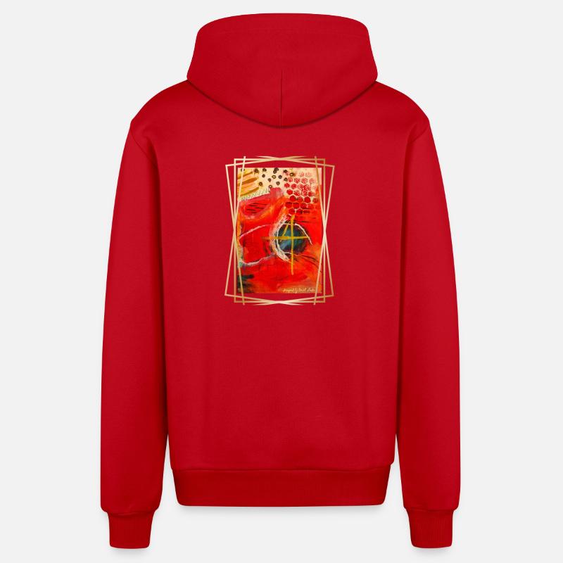 Abstraction de formes géométriques vibrantes - Veste à capuche bio décontractée fabriquée en UE - rouge