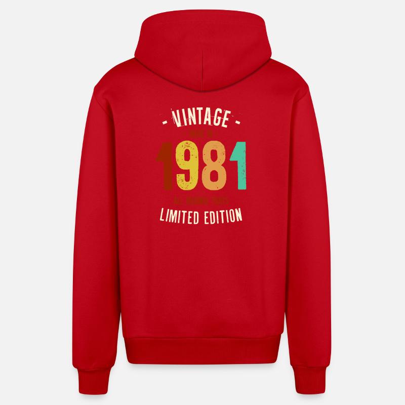 Millésime 1981 Edition Limitée - Veste à capuche bio décontractée fabriquée en UE - rouge