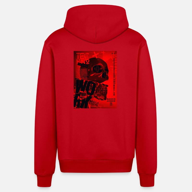 Crâne Rouge Techno Urbain - Veste à capuche bio décontractée fabriquée en UE - rouge