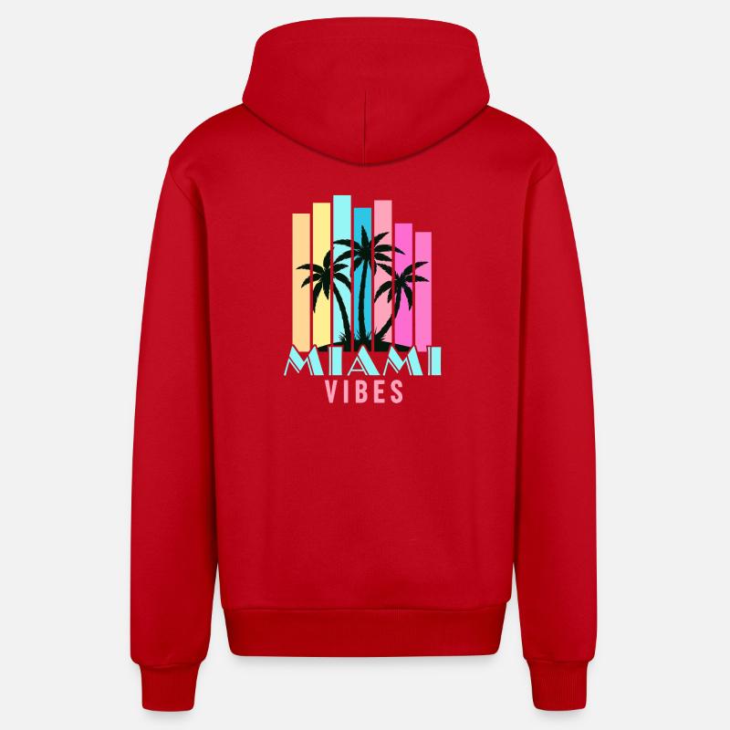 Vibrations de Miami - Veste à capuche bio décontractée fabriquée en UE - rouge