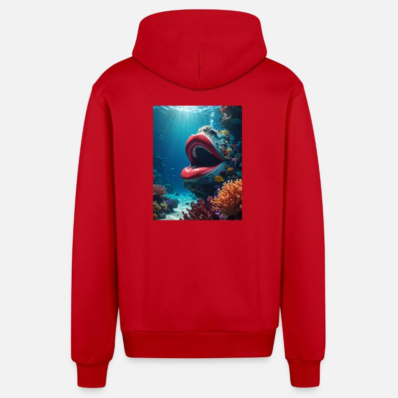 Bouche sous-marine : Empreinte de lèvre géante - Veste à capuche bio décontractée fabriquée en UE - rouge