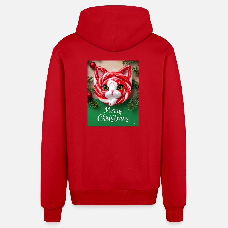 Chat de Noël Candy Cane Look - Veste à capuche bio décontractée fabriquée en UE - rouge