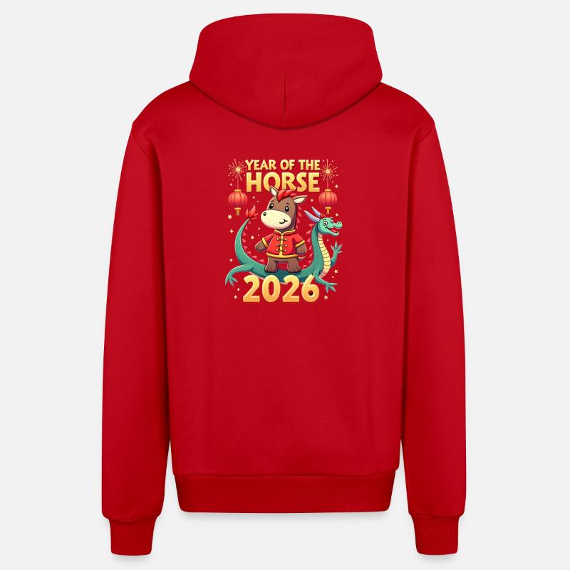 Nouvel An chinois du cheval 2026 - Veste à capuche bio décontractée fabriquée en UE - rouge