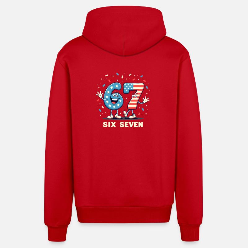 US Flag 67 Memes Six Seven - Veste à capuche bio décontractée fabriquée en UE - rouge