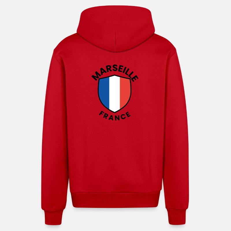 Bouclier du drapeau de Marseille - Veste à capuche bio décontractée fabriquée en UE - rouge