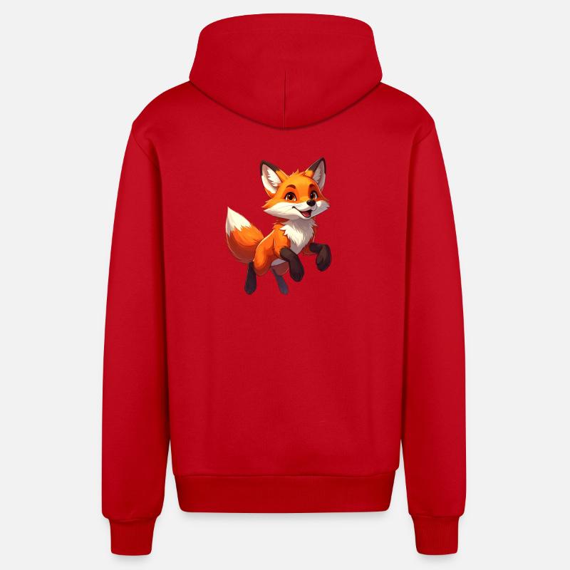 Springender Fuchs - Organic Relaxed Kapuzenjacke Made in EU - Rot