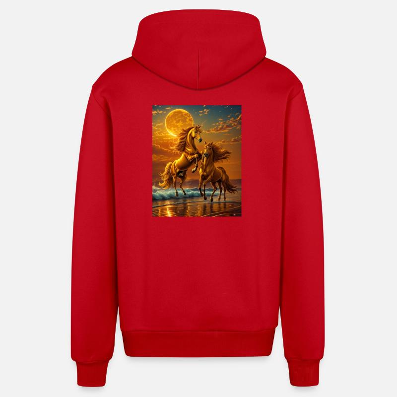 Mondlichthufe am Abendmeer - Organic Relaxed Kapuzenjacke Made in EU - Rot