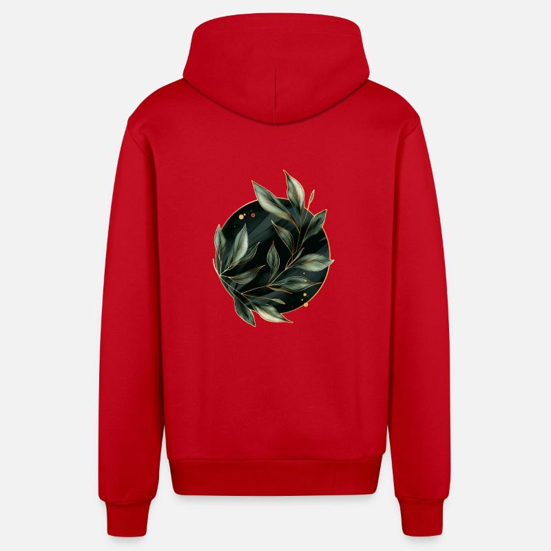 Feuilles de plantes - Veste à capuche bio décontractée fabriquée en UE - rouge