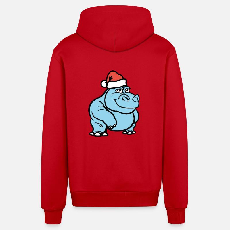 Nilpferd Comic Christmas - Organic Relaxed Hooded Jacket Made in EU - red