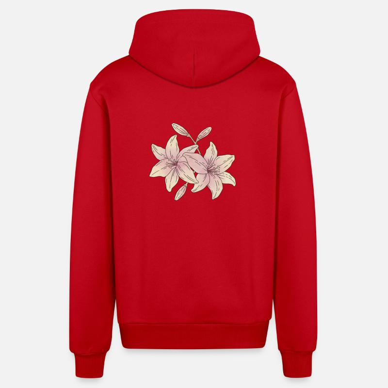 Fleurs de lys - Veste à capuche bio décontractée fabriquée en UE - rouge