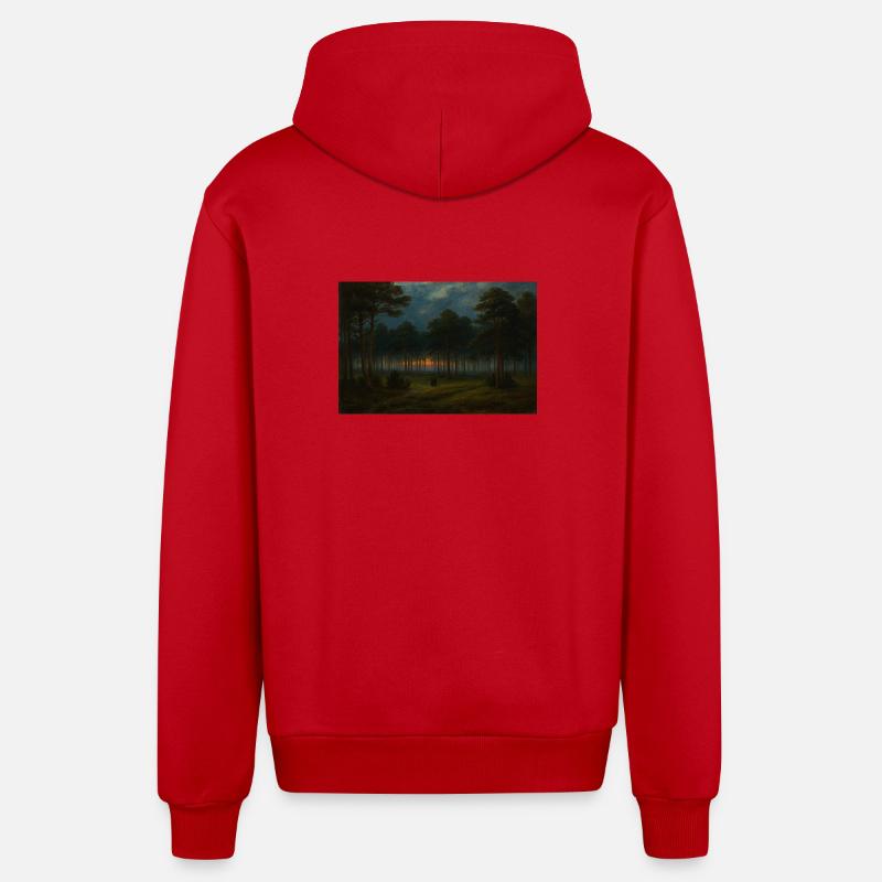 Abenddämmerung im dunklen Wald - Organic Relaxed Kapuzenjacke Made in EU - Rot