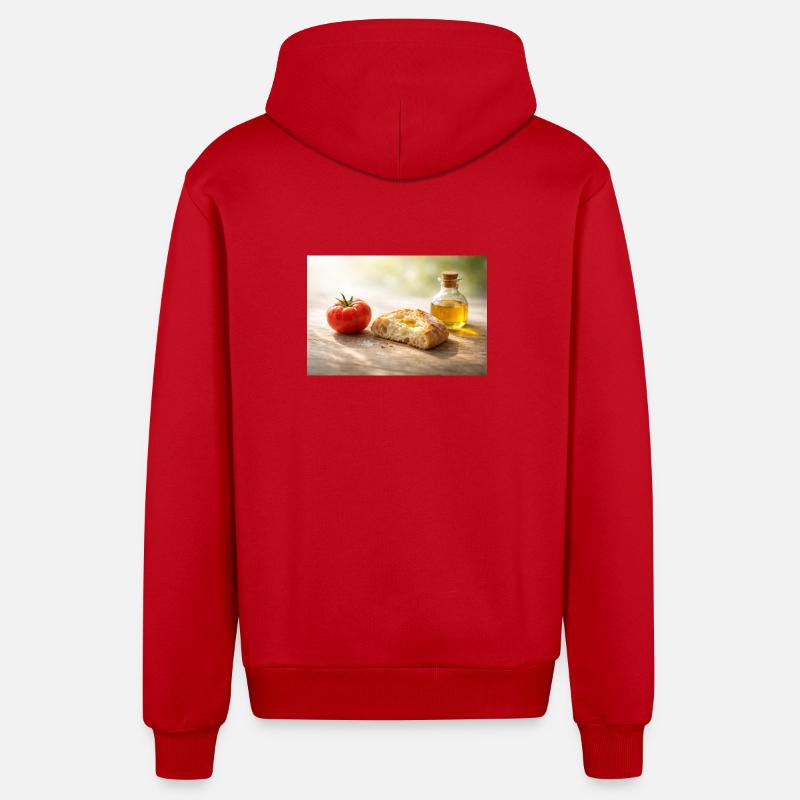 Tomate. Du pain. De l’huile. - Veste à capuche bio décontractée fabriquée en UE - rouge