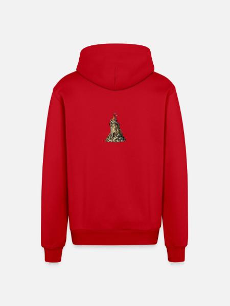 Castle tower on the rock - Organic Relaxed Hooded Jacket Made in EU - red