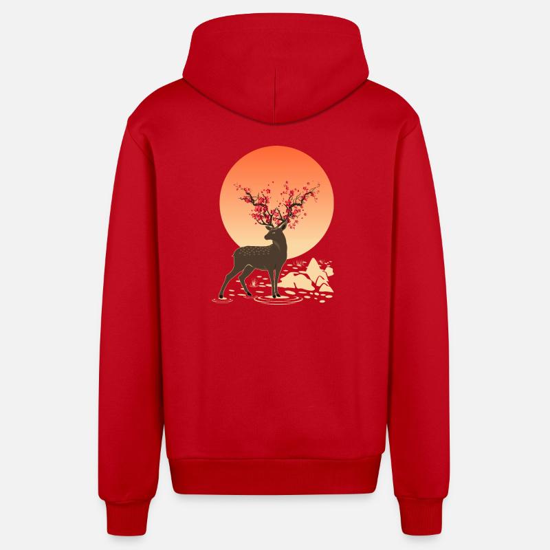 Hirschgeist | Schützen Sie Sika Hirsche - Organic Relaxed Kapuzenjacke Made in EU - Rot