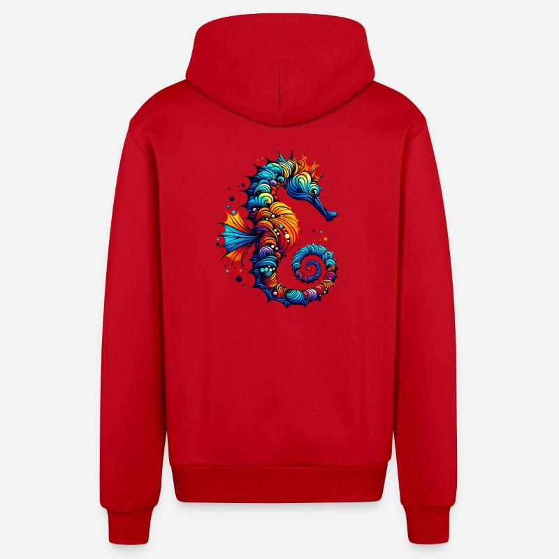 Hippocampe - Veste à capuche bio décontractée fabriquée en UE - rouge