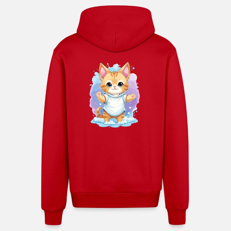 Mignon bébé chat - Veste à capuche bio décontractée fabriquée en UE - rouge