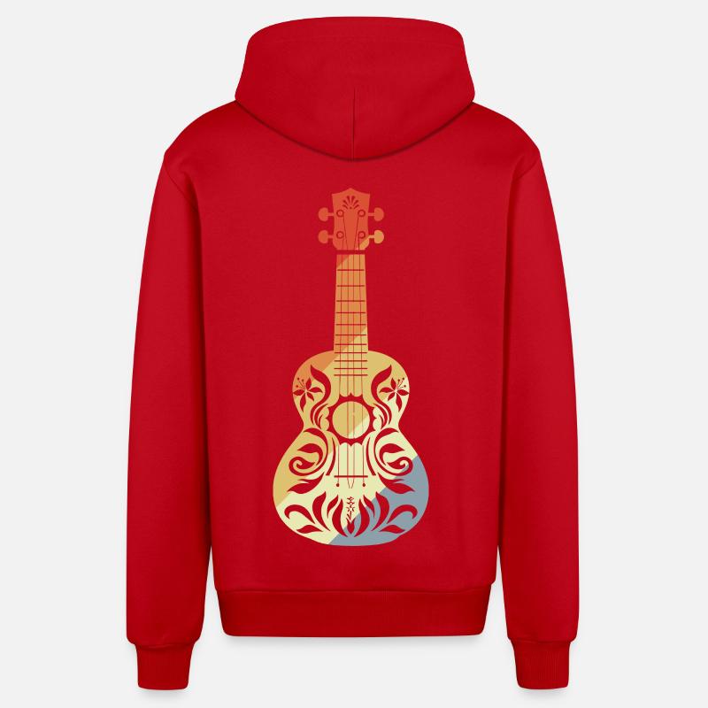 Ukulélé Graphique Rétro - Veste à capuche bio décontractée fabriquée en UE - rouge