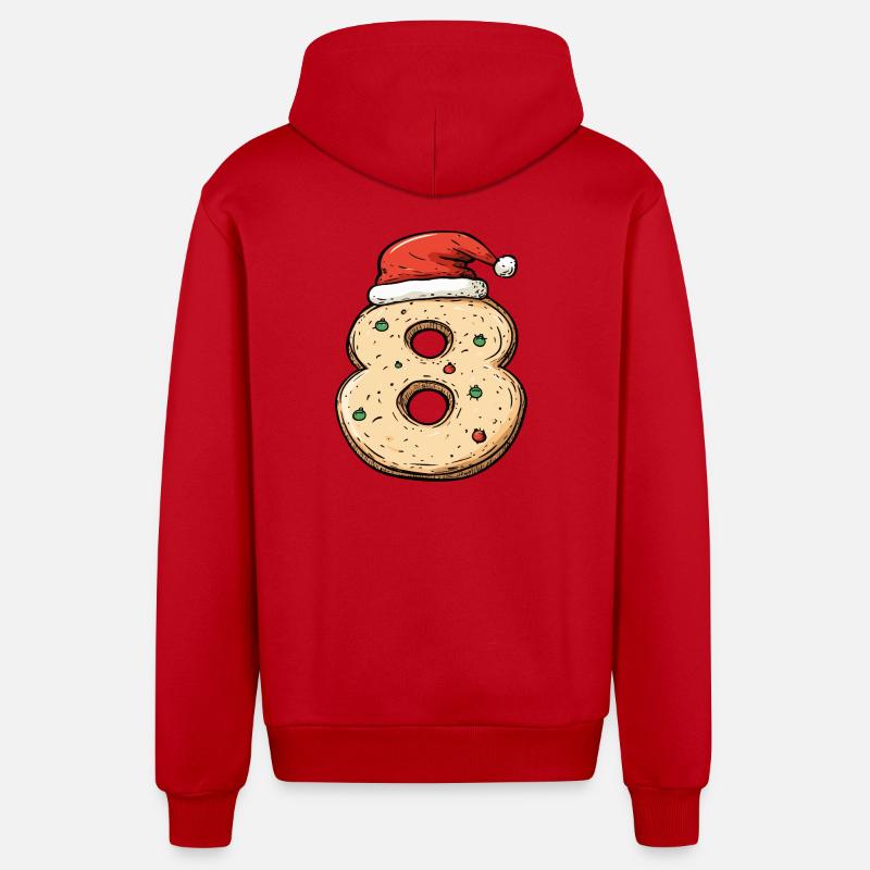 Biscuit de Noël à 8 chiffres - Veste à capuche bio décontractée fabriquée en UE - rouge