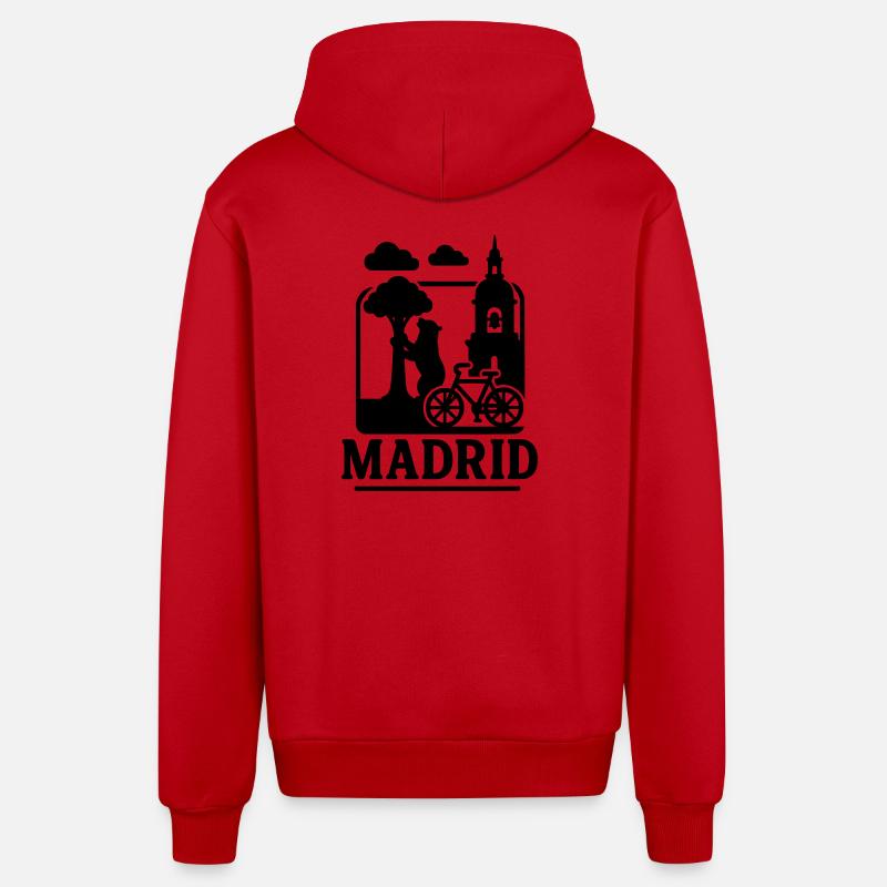 Monuments de Madrid - Veste à capuche bio décontractée fabriquée en UE - rouge