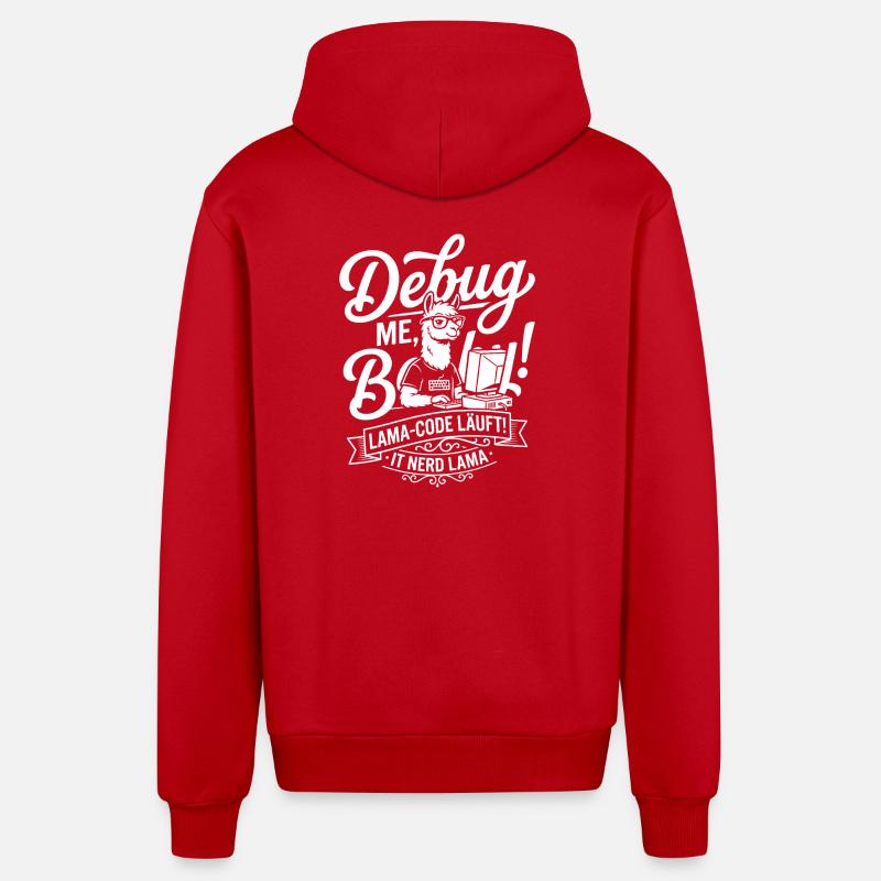 Lama Code Debug Design - Organic Relaxed Kapuzenjacke Made in EU - Rot