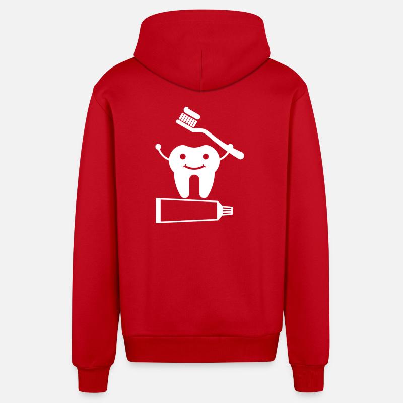 Tooth with toothbrush and toothpaste - Organic Relaxed Hooded Jacket Made in EU - red