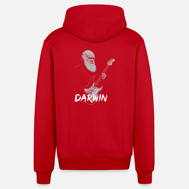 Darwin jouant de la guitare Evolution - Veste à capuche bio décontractée fabriquée en UE - rouge