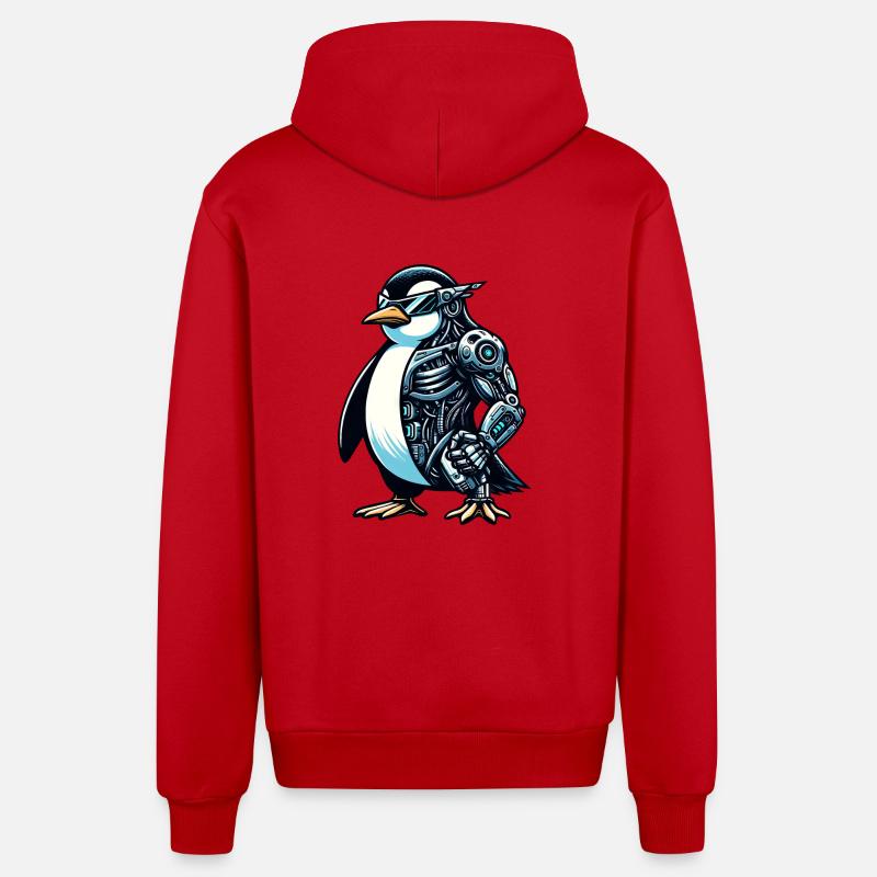 Robot cyborg pingouin - Veste à capuche bio décontractée fabriquée en UE - rouge
