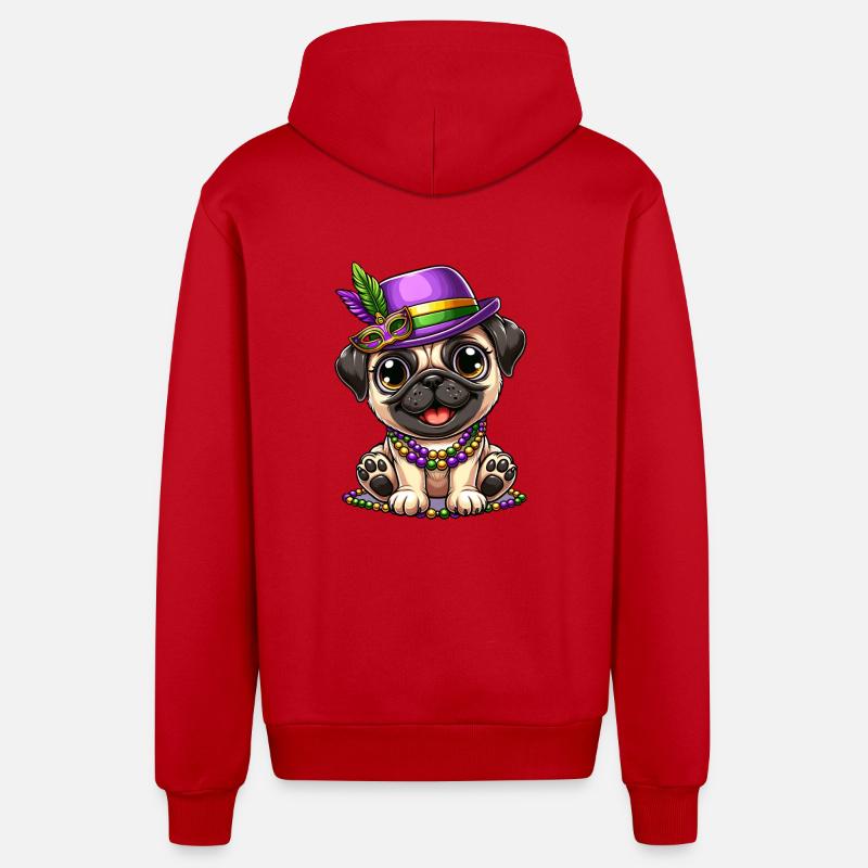 Carlin comique de Mardi Gras - Veste à capuche bio décontractée fabriquée en UE - rouge