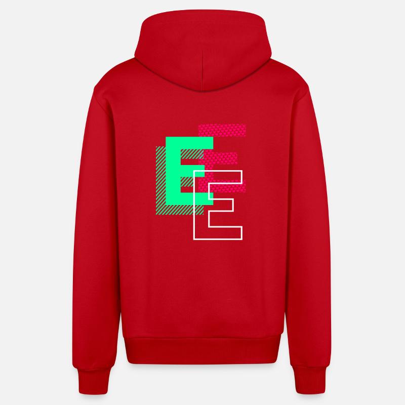 Initial Letter E Design Gift - Organic Relaxed Hooded Jacket Made in EU - red
