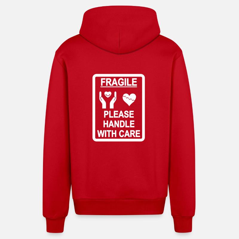 coeur fragile blanc - Veste à capuche bio décontractée fabriquée en UE - rouge