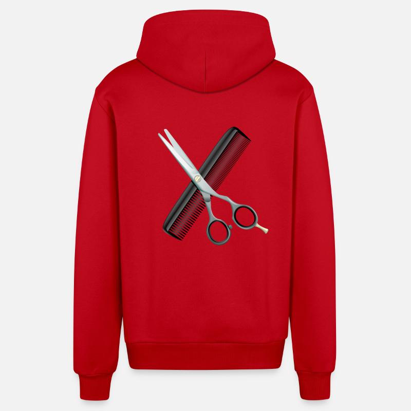 Ciseaux de coiffure avec peigne - Veste à capuche bio décontractée fabriquée en UE - rouge