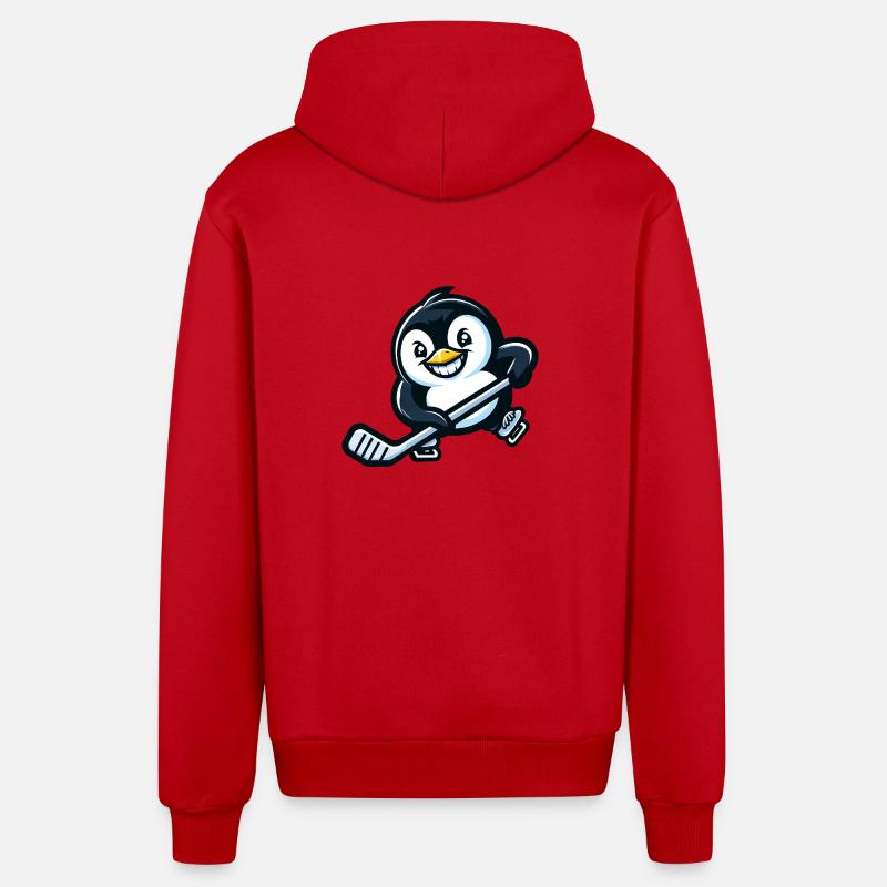 Cooler Pinguin Eishockey - Organic Relaxed Kapuzenjacke Made in EU - Rot