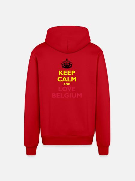 Keep Calm & Love Belgium - Organic Relaxed Hooded Jacket Made in EU - red