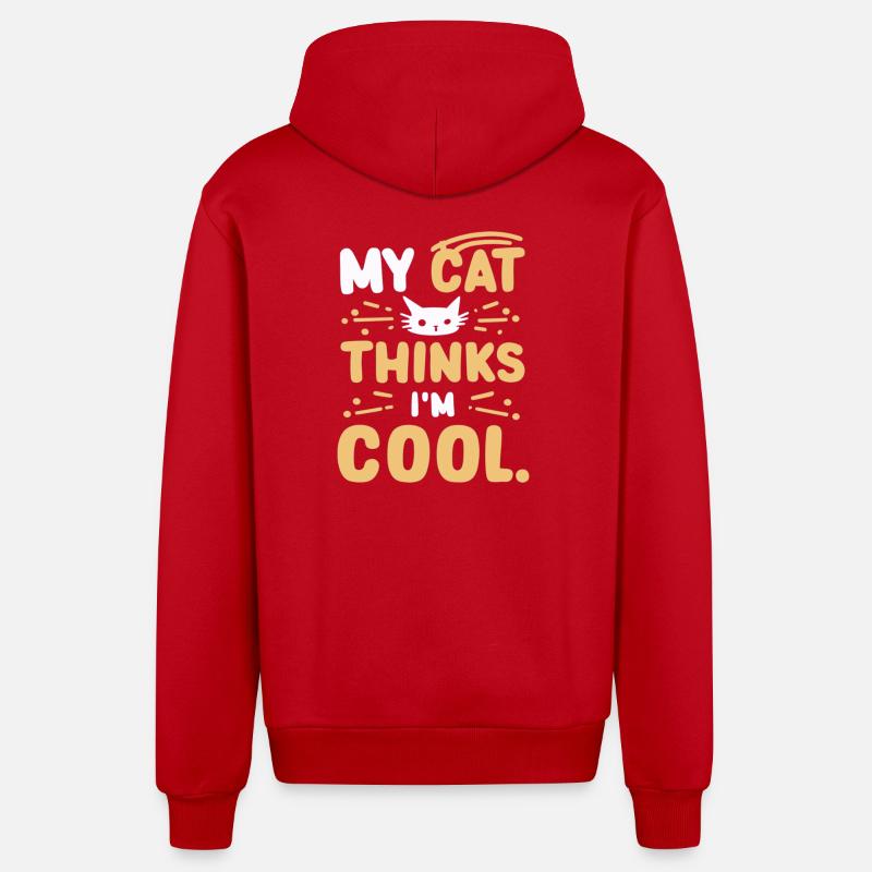 My cat thinks i am cool - Organic Relaxed Kapuzenjacke Made in EU - Rot