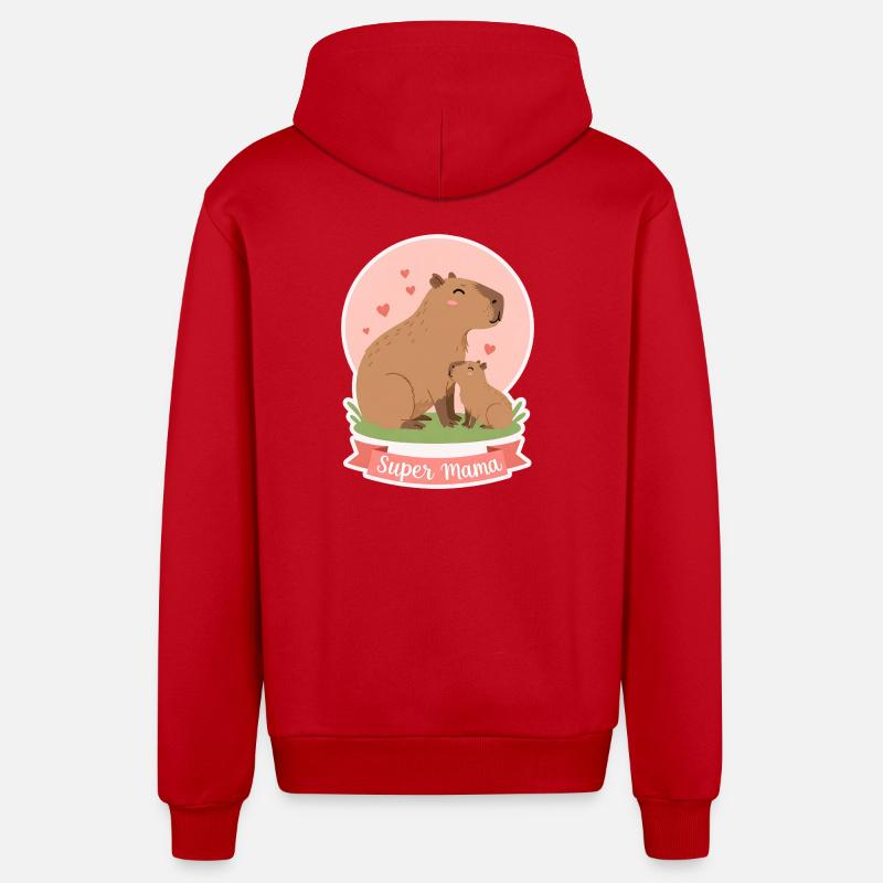 Mutter Kapibara - Organic Relaxed Kapuzenjacke Made in EU - Rot