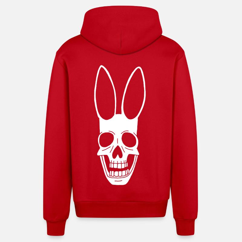 Crâne de lapin blanc - Veste à capuche bio décontractée fabriquée en UE - rouge