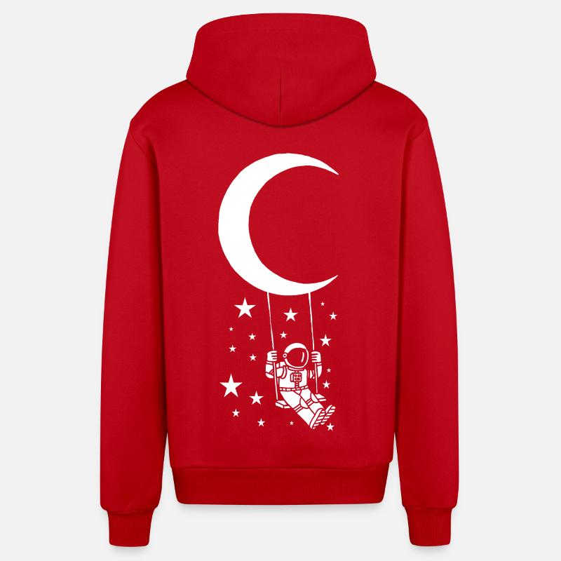 Astronaut on Lunar Swing - Organic Relaxed Hooded Jacket Made in EU - red