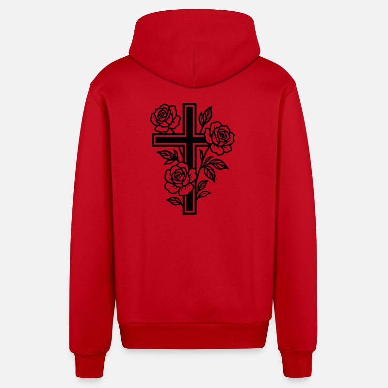 Fleurs à symbole de croix - Veste à capuche bio décontractée fabriquée en UE - rouge