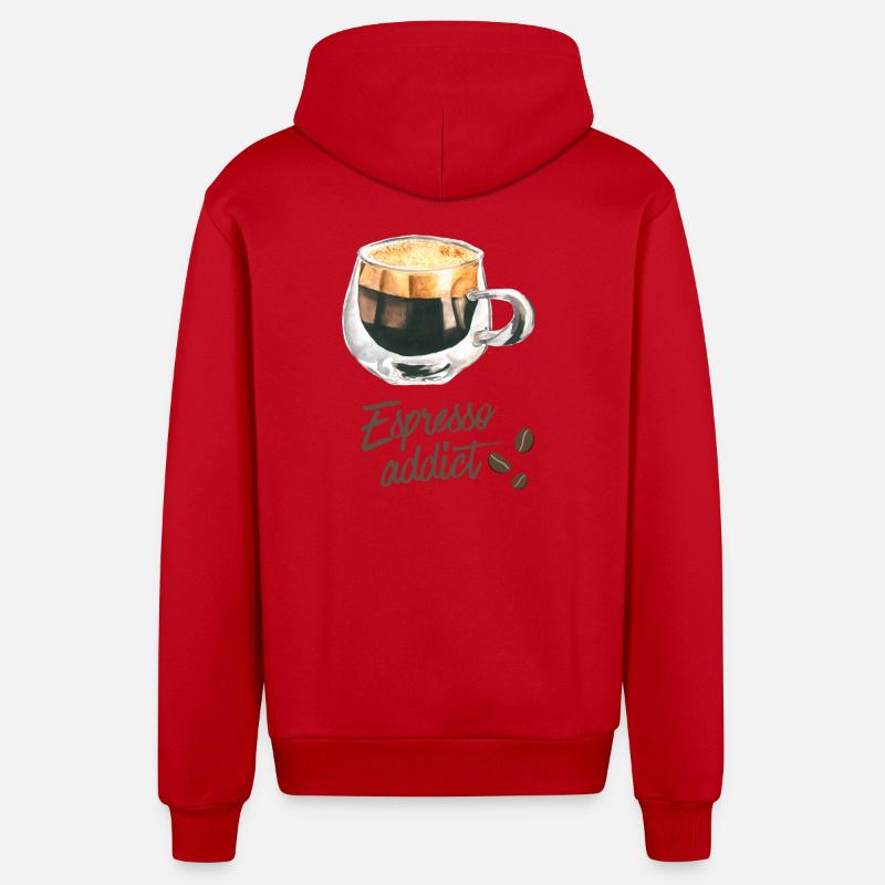 Espresso Addict - Art du café aquarelle - Veste à capuche bio décontractée fabriquée en UE - rouge