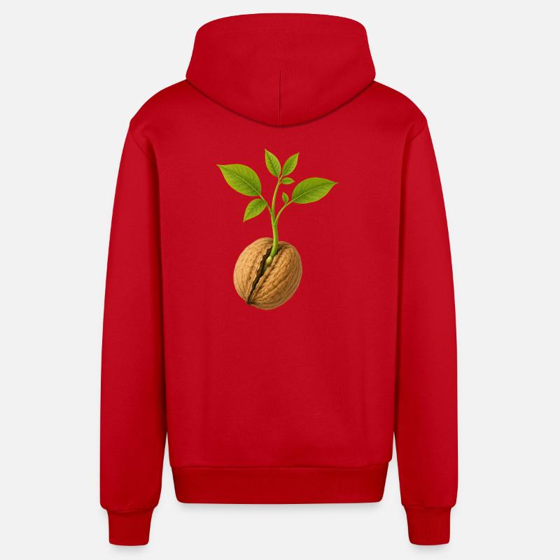 Small Grows Large Walnut Design - Organic Relaxed Hooded Jacket Made in EU - red