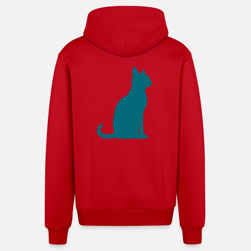 Silhouette de chat sarcelle - Veste à capuche bio décontractée fabriquée en UE - rouge