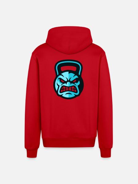 Workout Kettlebell Logo - Organic Relaxed Hooded Jacket Made in EU - red