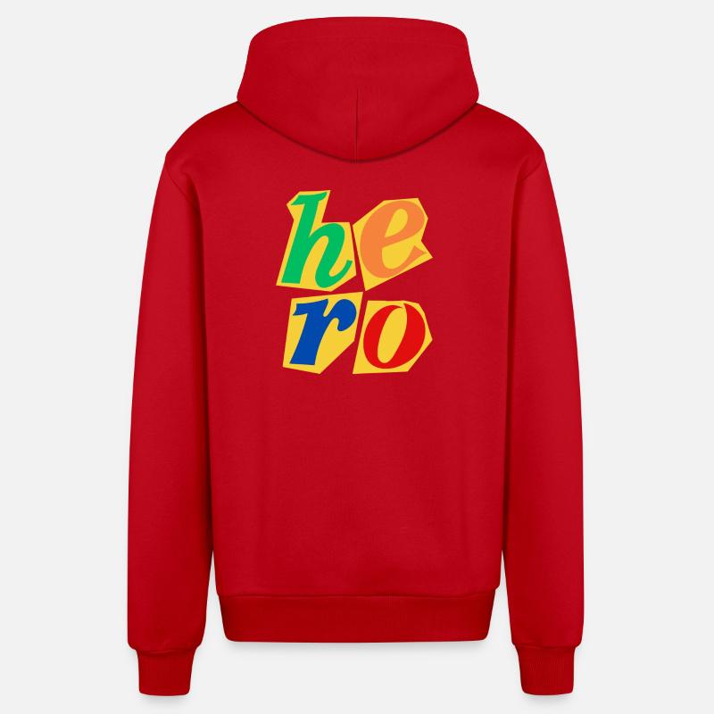 Conception de lettres majuscules Hero - Veste à capuche bio décontractée fabriquée en UE - rouge
