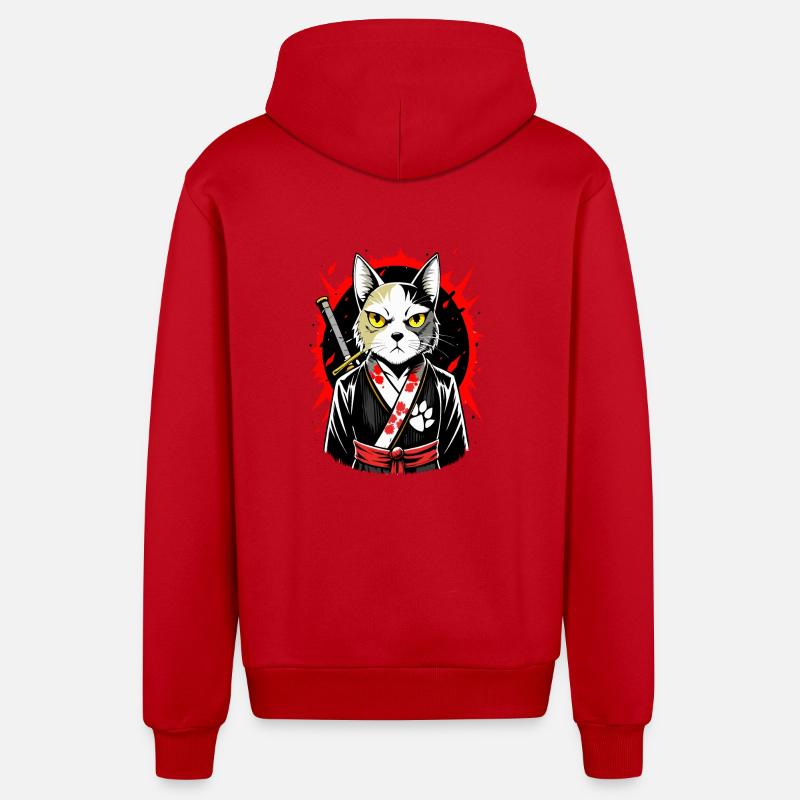 Chat samouraï - Veste à capuche bio décontractée fabriquée en UE - rouge