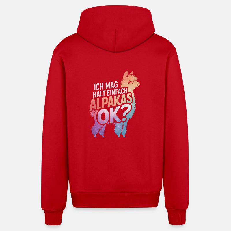 Lama alpaga - Veste à capuche bio décontractée fabriquée en UE - rouge